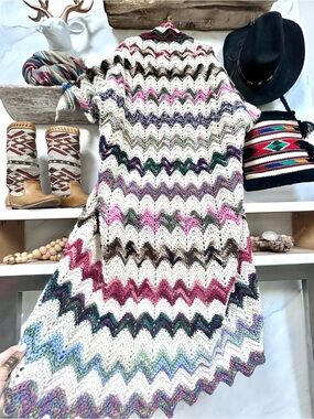 Artisan chevron boho cocoon kimono duster shrug with cottagecore granny prairie